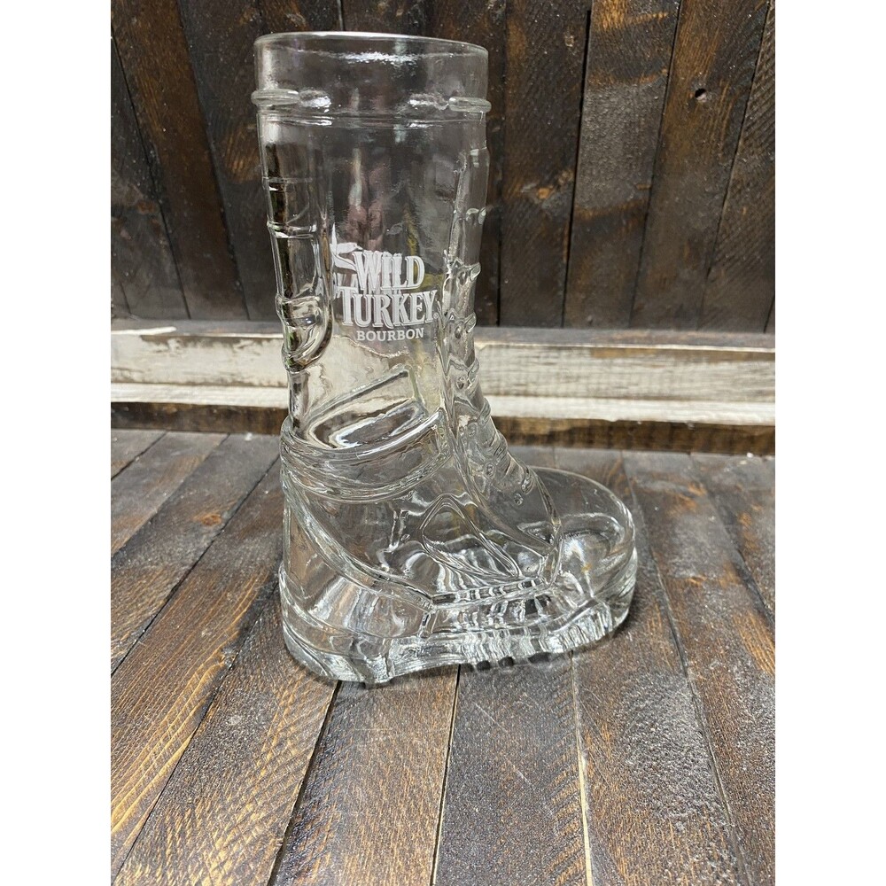 Vintage Wild Turkey Bourbon Glass Boot Mug Stein Barware Advertising Collectible